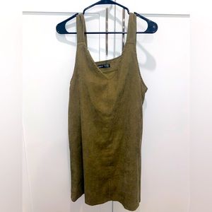 Olive green corduroy overall jumper dress
